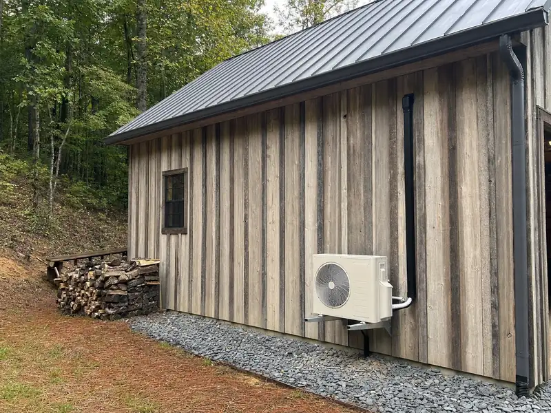 A single-zone mini-split serving a detached workshop on Pickens County acreage, conditioned without extending duct from the house